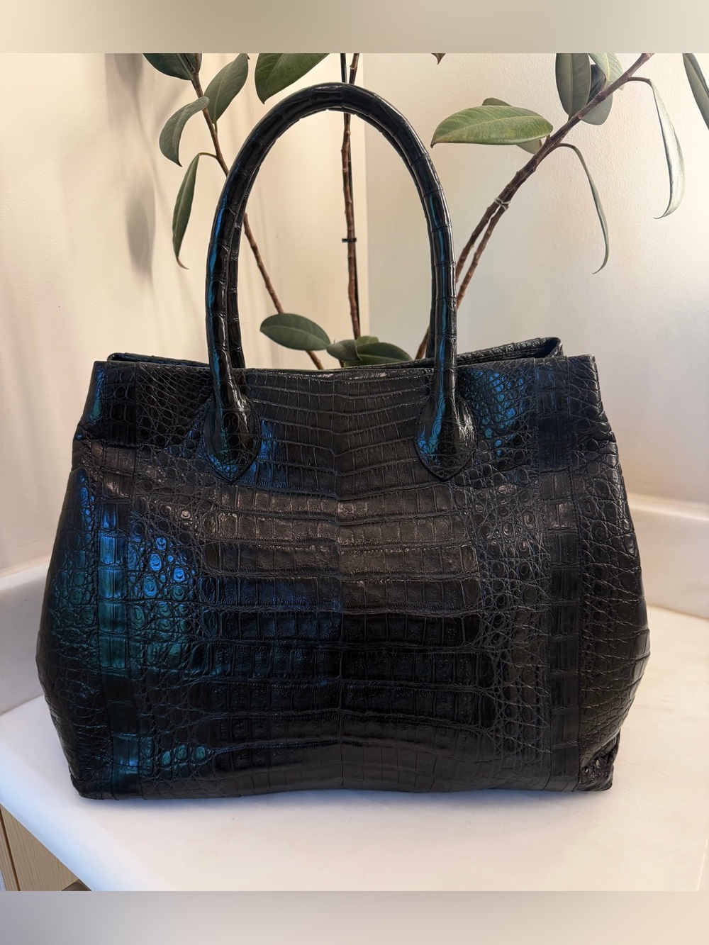 Nancy Gonzalez Black Real Crocodile Top Handle Tote Bag